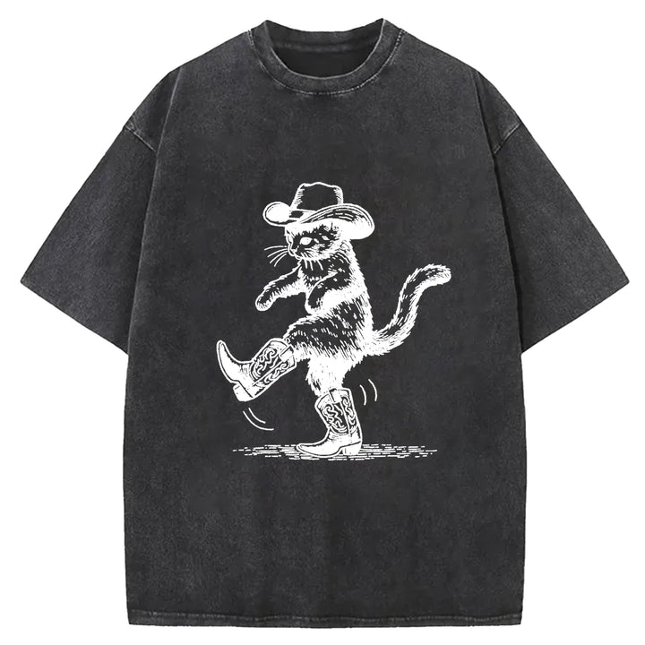 Western Cowboy Cat Retro T-shirt