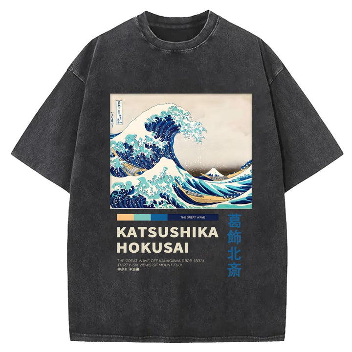 Katsushika Hokusai Wave Art Paint Retro T-shirt