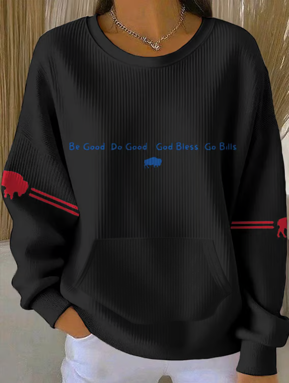 Women's Buffalo Football Printed Crew Neck Pocket Sweatshirt