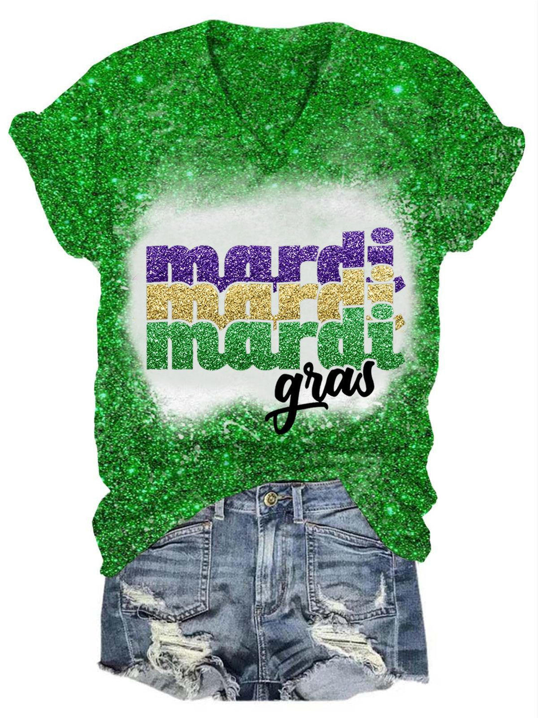 Glitter Mardi Gras Print T-Shirt