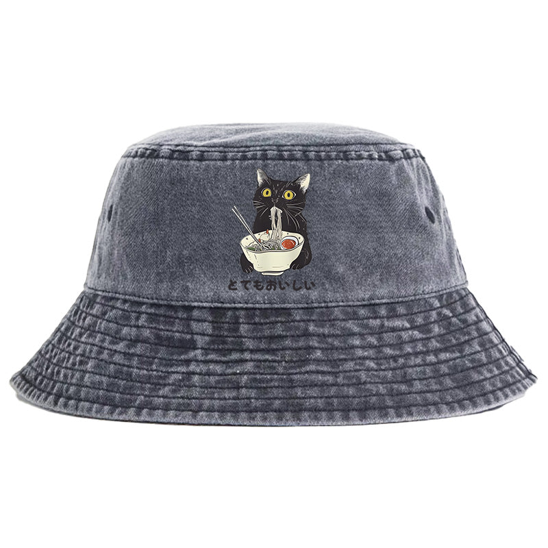 Cats Eat Ramen Noodles Washed Bucket Hat