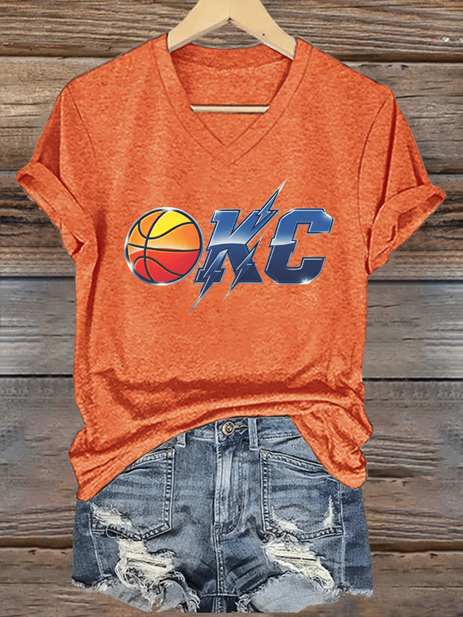 Basketball Print V-Neck T-Shirt