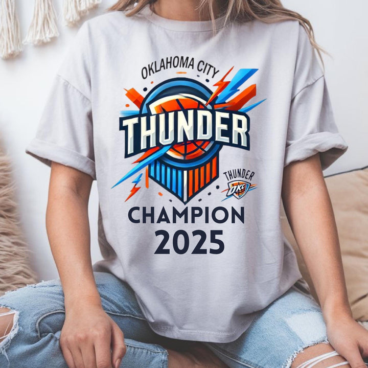 OKC Basketball World Champs Print Crew Neck T-shirt