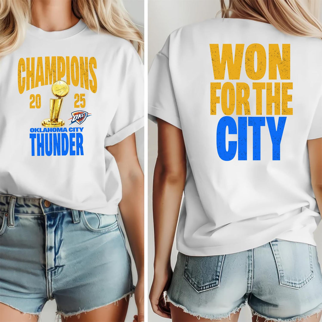 OKC Basketball World Champs Print Crew Neck T-shirt