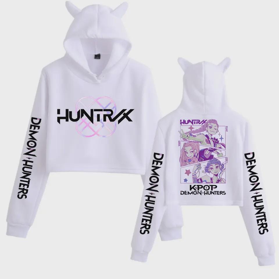 Kpop Demon Hunters Crop Tops Cat Ears Long Sleeve Hoodie