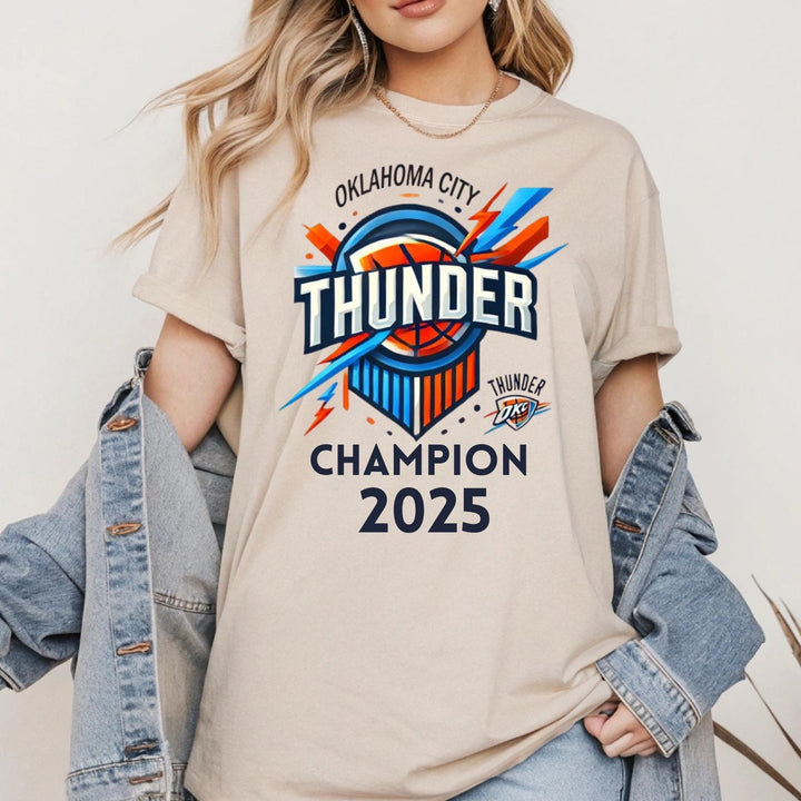 OKC Basketball World Champs Print Crew Neck T-shirt