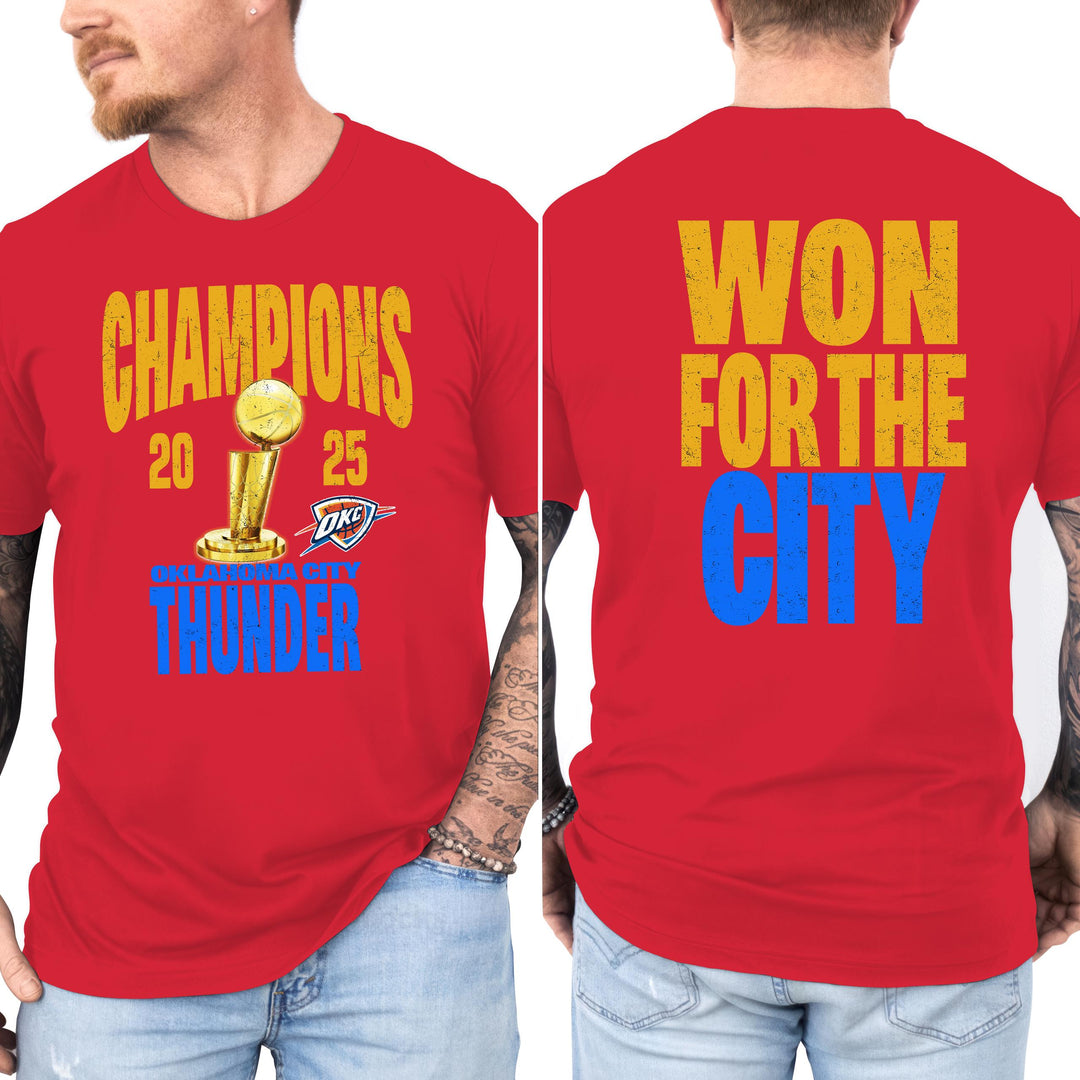 OKC Basketball World Champs Print Crew Neck T-shirt