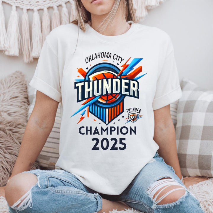 OKC Basketball World Champs Print Crew Neck T-shirt