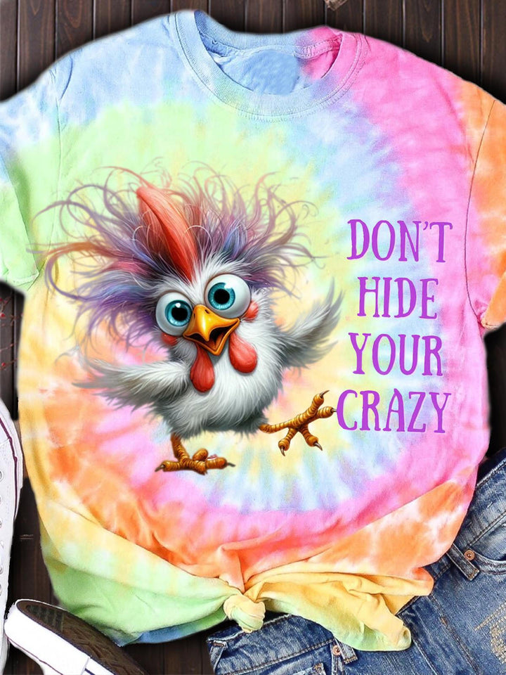 Tie Dye Funny Chicken Print Casual T-Shirt