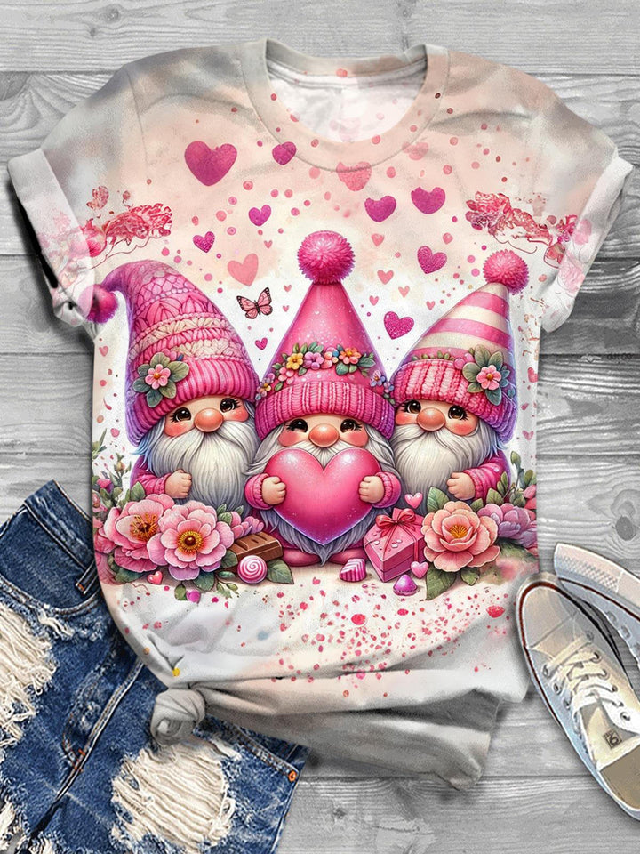 Love Heart Gnomes Crew Neck T-shirt