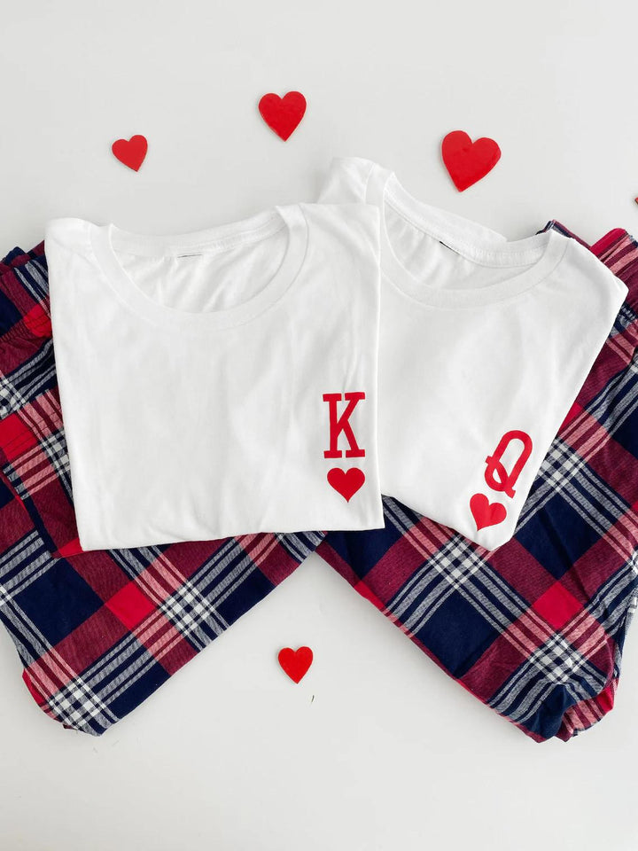 King And Queen Set Valentines Day Couple Crew Neck T-shirts