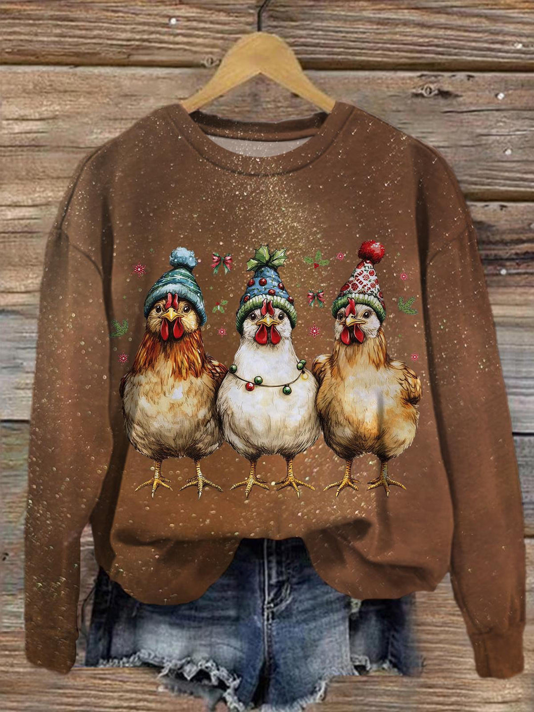 Chicken Christmas Light Crew Neck T-shirt